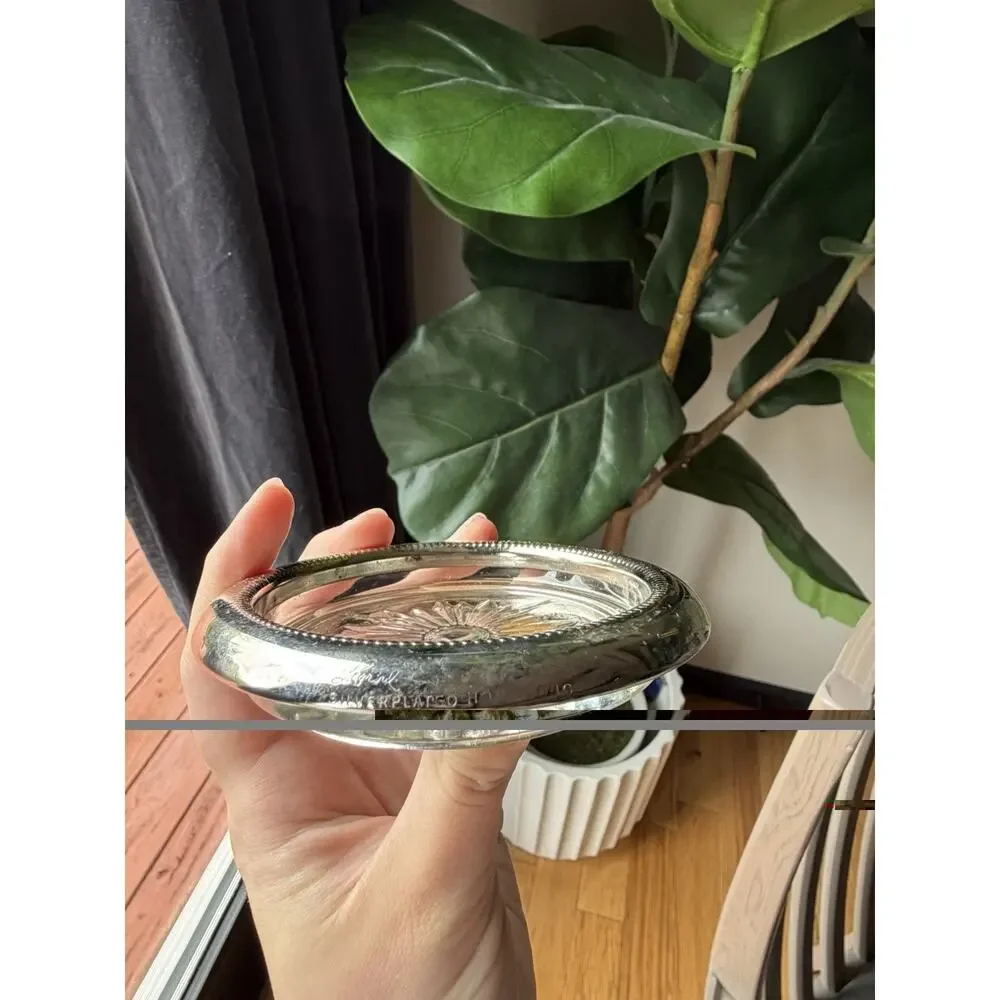 Set of 3 Leonard Silver-Plated Glass Coasters Vintage Starburst Design Hong Kong